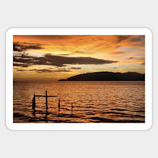 Golden Sunset with Broken Down Pier, Kota Kinabalu Sticker